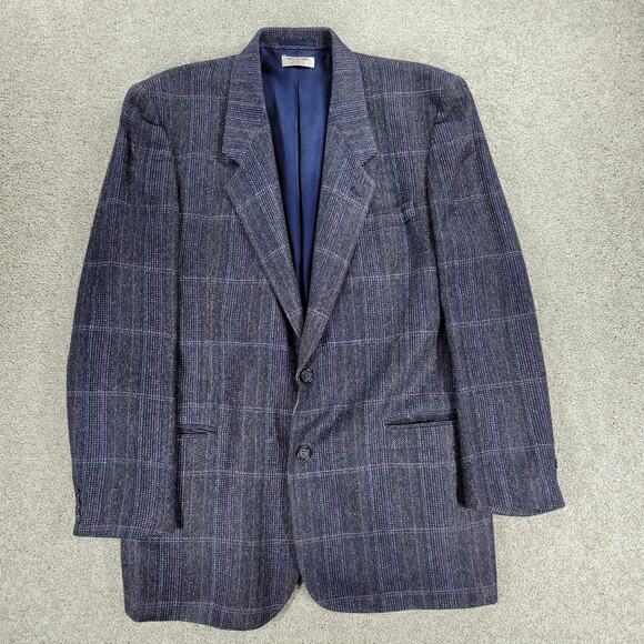 Gino Cappeli‎ Silk Sport Coat Mens 40 Long Blue Purple Windowpane Plaid 2 Button - Picture 14 of 15